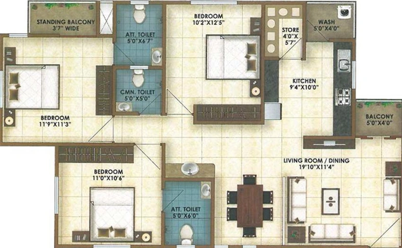 3 BHK Flat in Swami Shree Yogi Darshan Phase 2 in Chhani, Vadodara - Image 826737