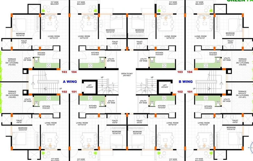 Floor Plan of Brick Green Park in Wanadongri, Nagpur - Image 164542
