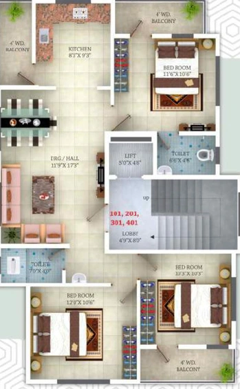 Floor Plan of Gharkul Piyush Residency 3 in Narendra Nagar, Nagpur - Image 164597