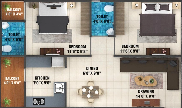 2 BHK Flat in MM Shrinath Orion Crown in Jakhya, Indore - Image 688981