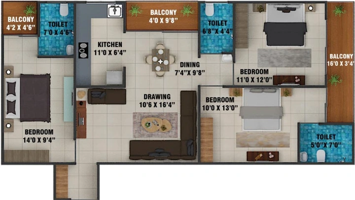 3 BHK Flat in MM Shrinath Orion Crown in Jakhya, Indore - Image 688983