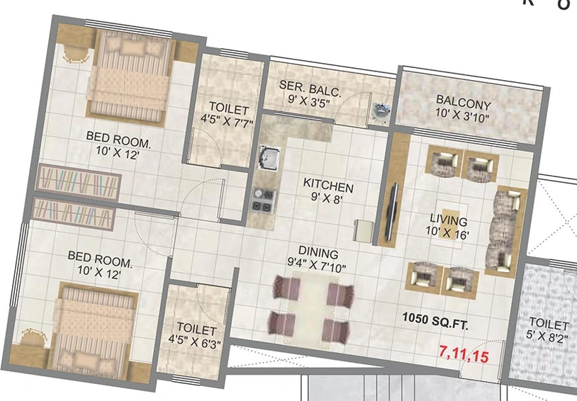 2 BHK Flat in Roongta Shree Tirumala Paras in Gangapur Road, Nashik - Image 814762