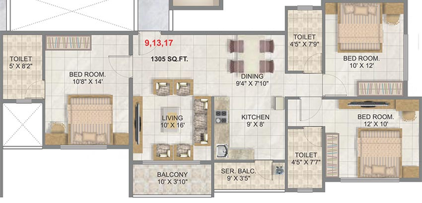 2 BHK Flat in Roongta Shree Tirumala Paras in Gangapur Road, Nashik - Image 814763