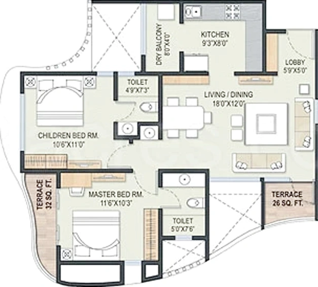 2 BHK Flat in Samraat Tropicano in Gangapur Road, Nashik - Image 809393