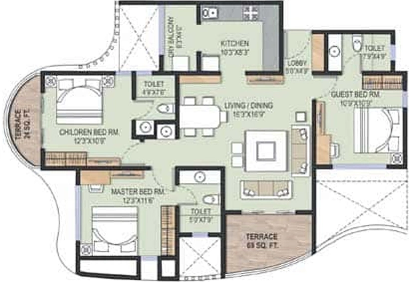 3 BHK Flat in Samraat Tropicano in Gangapur Road, Nashik - Image 809399