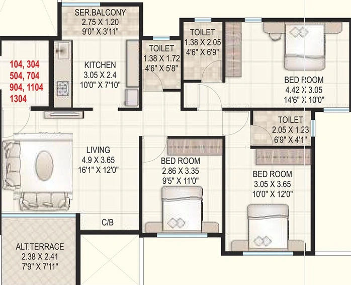3 BHK Flat in Roongta Imperia in Govind Nagar, Nashik - Image 814721