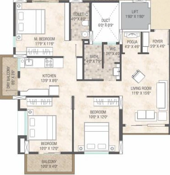 3 BHK Flat in Navkar Nxt in Dwarka, Nashik - Image 814622