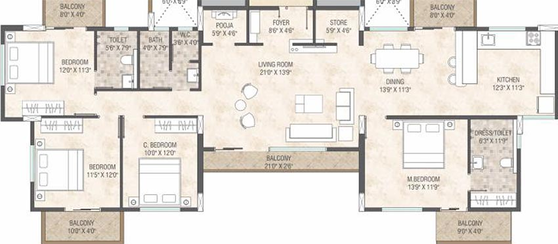 4 BHK Flat in Navkar Nxt in Dwarka, Nashik - Image 814625