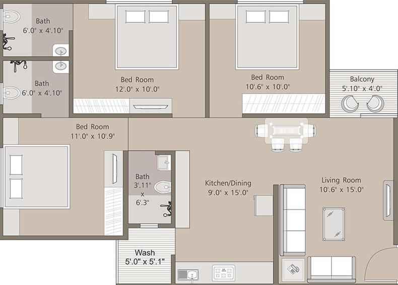 3 BHK Flat in Saral Life Arena in Gotri, Vadodara - Image 821386
