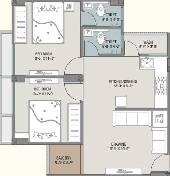 2 BHK Flat in Krishna Aaryaa Heights in Subhanpura, Vadodara - Image 820262