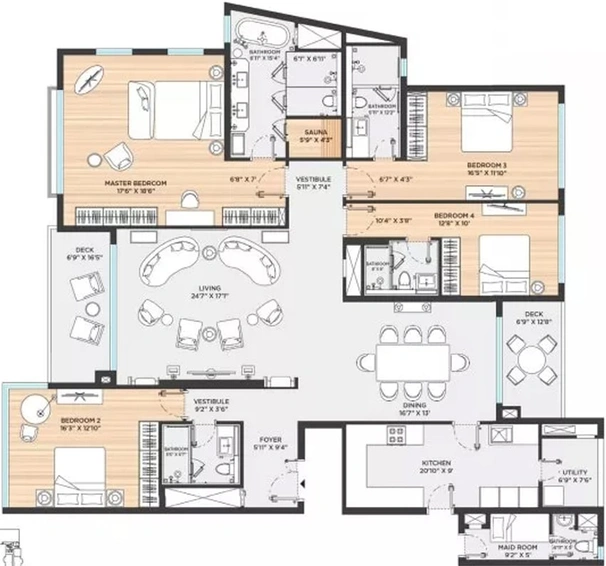 4 BHK Flat in Bhartiya The Leela Residences in Thanisandra, Bangalore - Image 693509