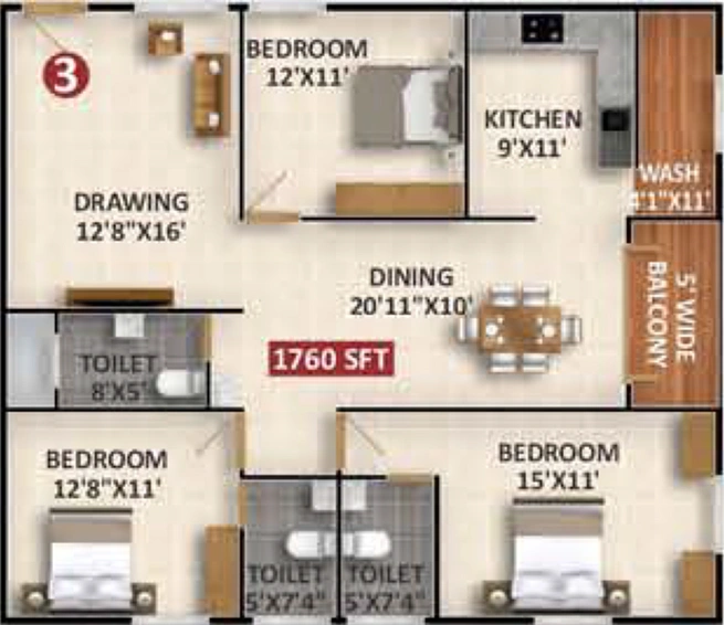 3 BHK Flat in VSR Tranquil in Horamavu, Bangalore - Image 819333