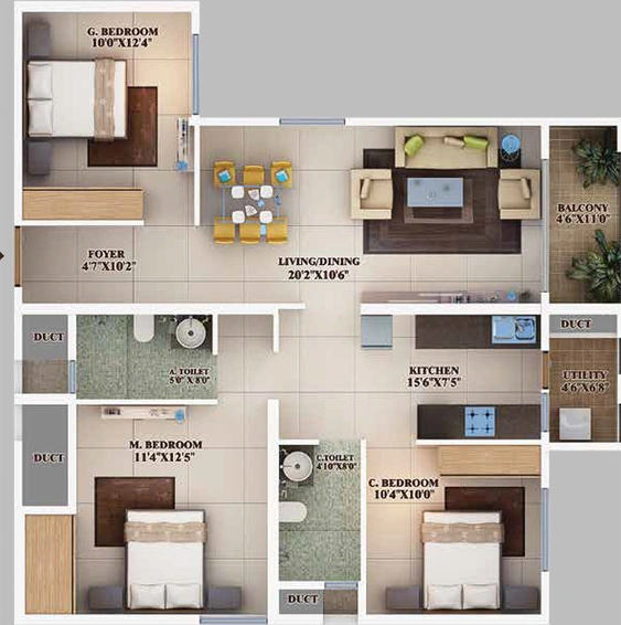 3 BHK Flat in Mahendra Aarna in Electronic City, Bangalore - Image 821526