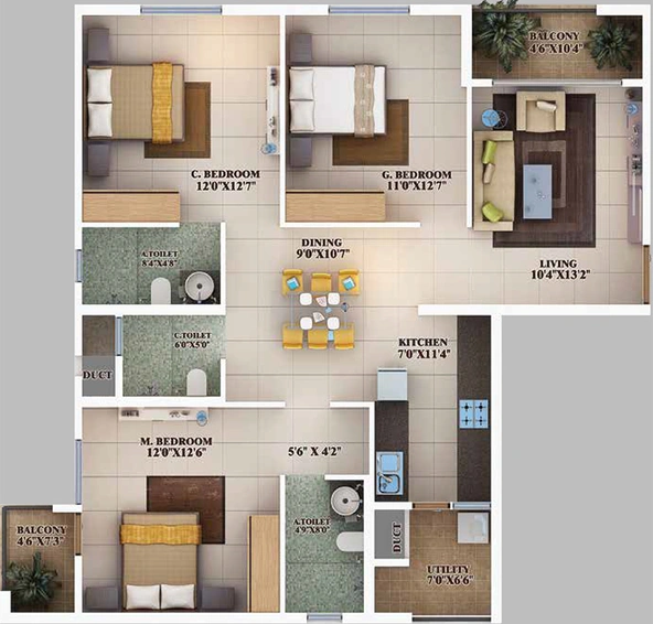 3 BHK Flat in Mahendra Aarna in Electronic City, Bangalore - Image 821527