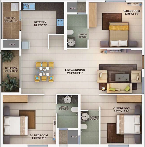 3 BHK Flat in Mahendra Aarna in Electronic City, Bangalore - Image 821528