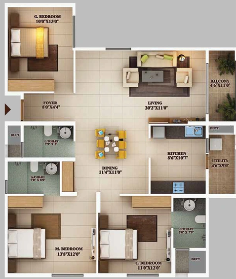 3 BHK Flat in Mahendra Aarna in Electronic City, Bangalore - Image 821529