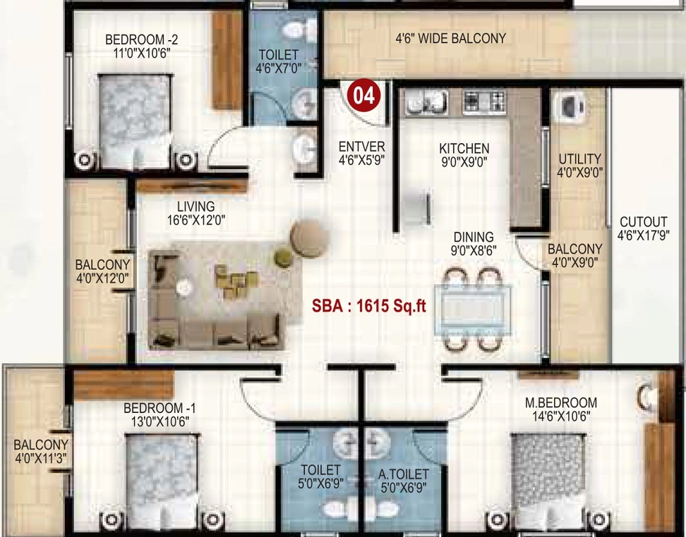 3 BHK Flat in Srinis Urbane in Volagerekallahalli, Bangalore - Image 821094