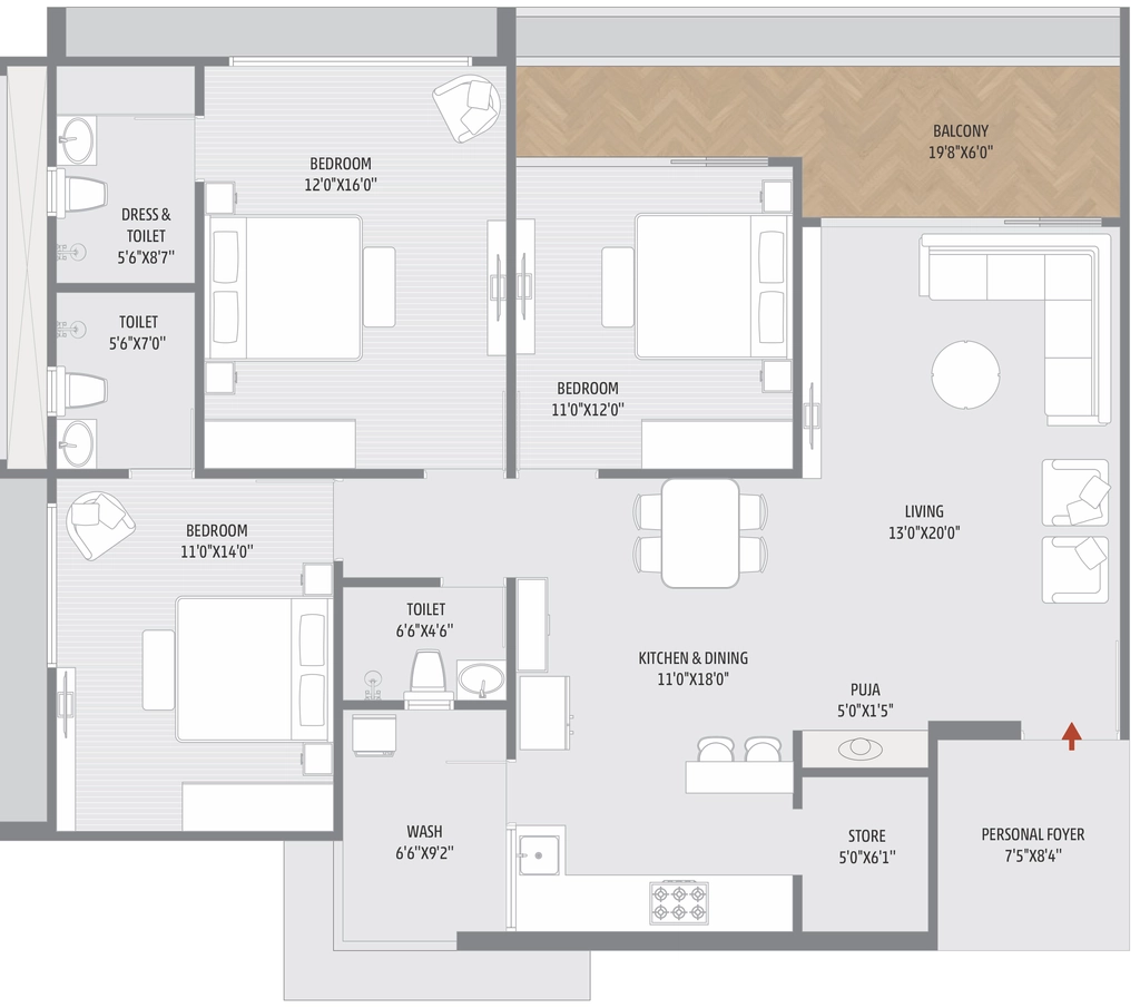 3 BHK Flat in Shivay Sagar Veronica in Kudasan, Gandhinagar - Image 703562