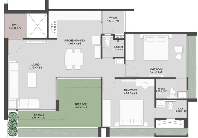 2 BHK Flat in Ekta Pramukh 52 in Adalaj, Gandhinagar - Image 703685