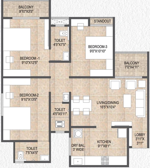 3 BHK Flat in Destination Mangalam Marvel in Charholi, Pune - Image 703886