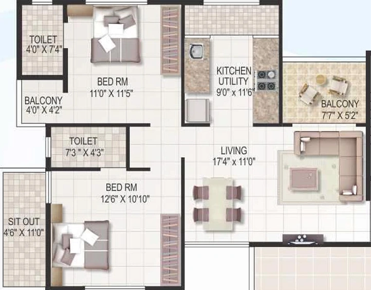 2 BHK Flat in Roongta Shree Tirumala Riviera in Gangapur Road, Nashik - Image 814601