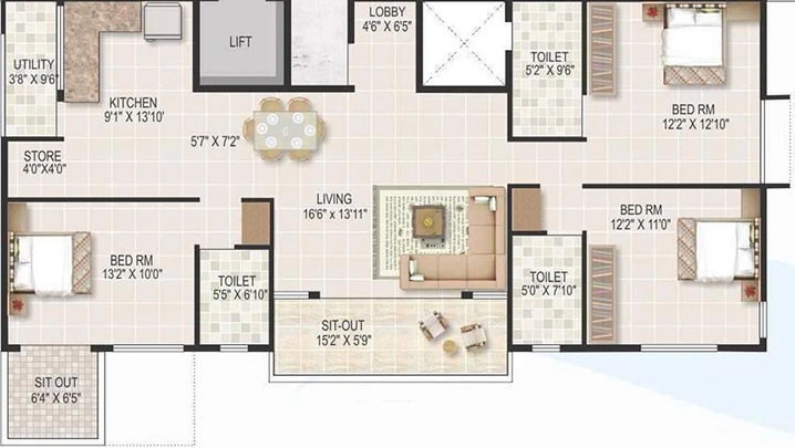 3 BHK Flat in Roongta Shree Tirumala Riviera in Gangapur Road, Nashik - Image 814604