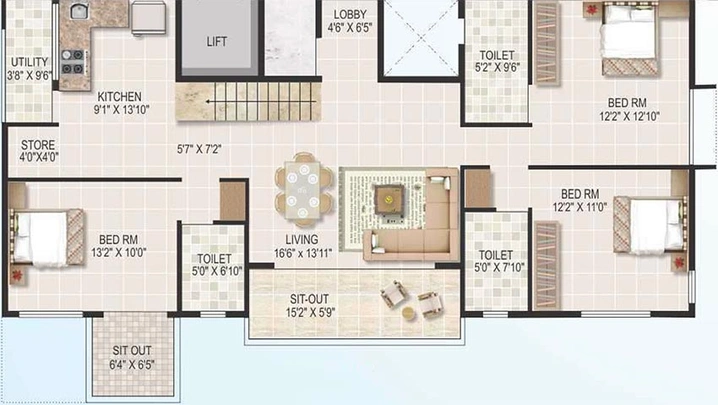 3 BHK Flat in Roongta Shree Tirumala Riviera in Gangapur Road, Nashik - Image 814605