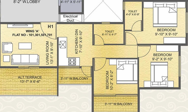 3 BHK Flat in RD Prathamesh Park in Makhmalabad, Nashik - Image 814688