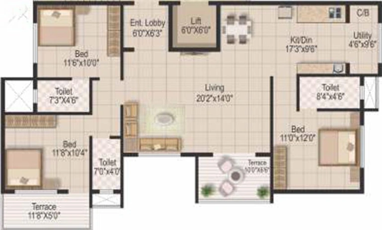 3 BHK Flat in Radhe Govinda Park in Pathardi Phata, Nashik - Image 813779
