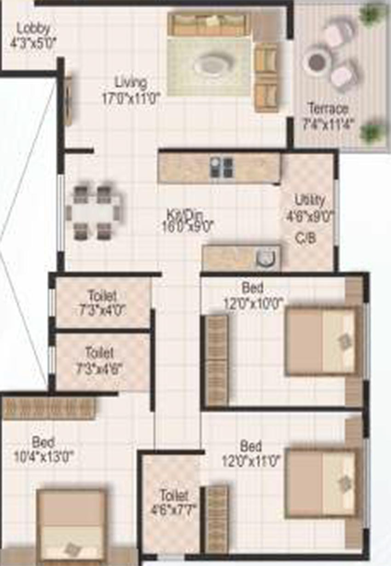 3 BHK Flat in Radhe Govinda Park in Pathardi Phata, Nashik - Image 813781