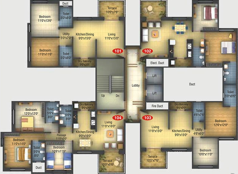Floor Plan of Kumar Purab A3 Building in Hadapsar, Pune - Image 162492