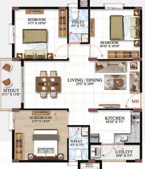 3 BHK Flat in HSK Urban Living in Electronic City, Bangalore - Image 820108