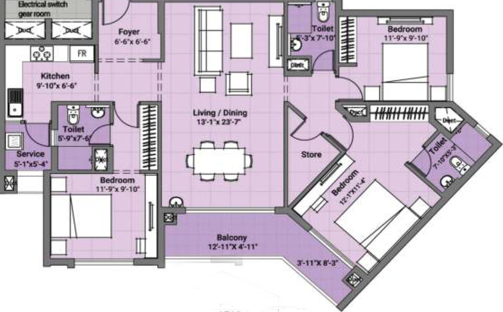 3 BHK Flat in VGN Fairmont in Guindy, Chennai - Image 720192