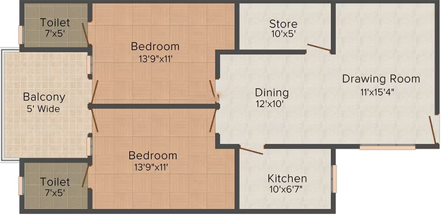 2 BHK Flat in Sri Gold Line Residency in Faizabad Road, Lucknow - Image 824386