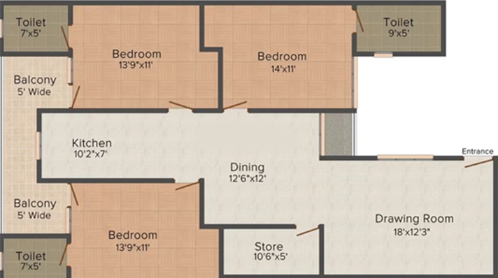 3 BHK Flat in Sri Gold Line Residency in Faizabad Road, Lucknow - Image 824388