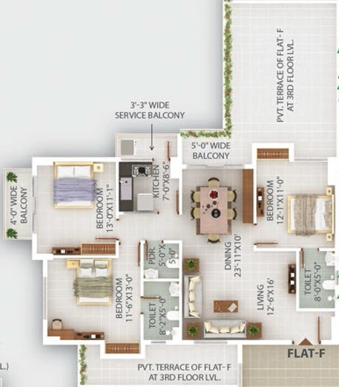 3 BHK Flat in Ganpati Solitaire in Bariatu, Ranchi - Image 819170