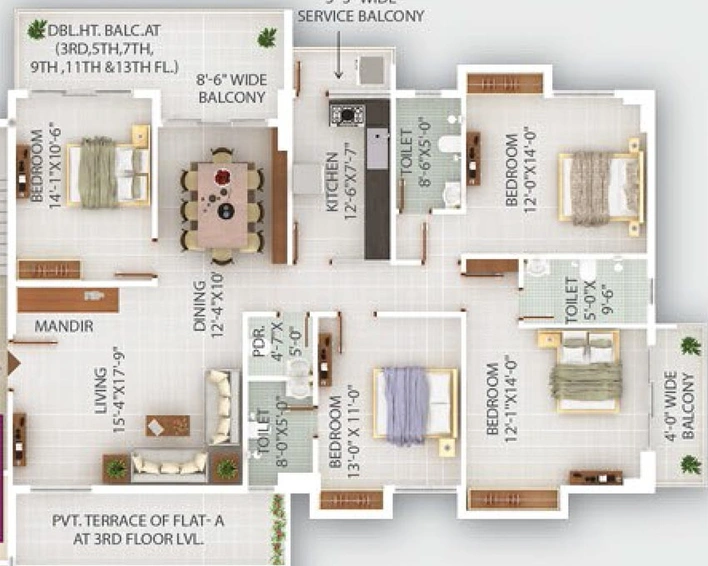 4 BHK Flat in Ganpati Solitaire in Bariatu, Ranchi - Image 819174