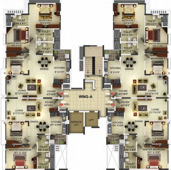 Floor Plan of Puravankara Limousine Homes in Rajajinagar, Bangalore - Image 107903