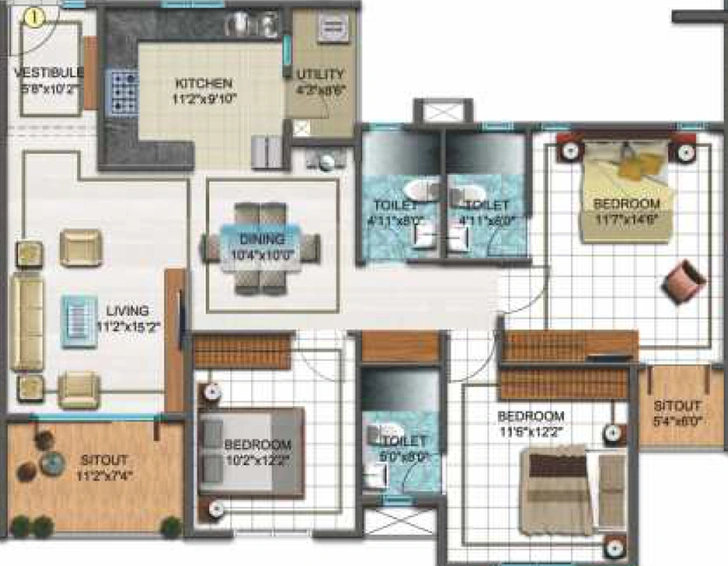 3 BHK Flat in DSR Sunrise Towers in Whitefield, Bangalore - Image 715736