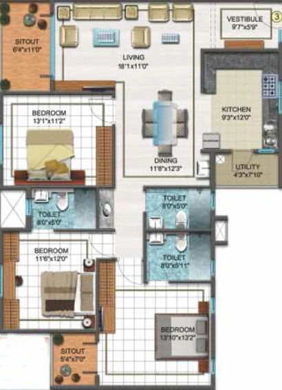 3 BHK Flat in DSR Sunrise Towers in Whitefield, Bangalore - Image 715737