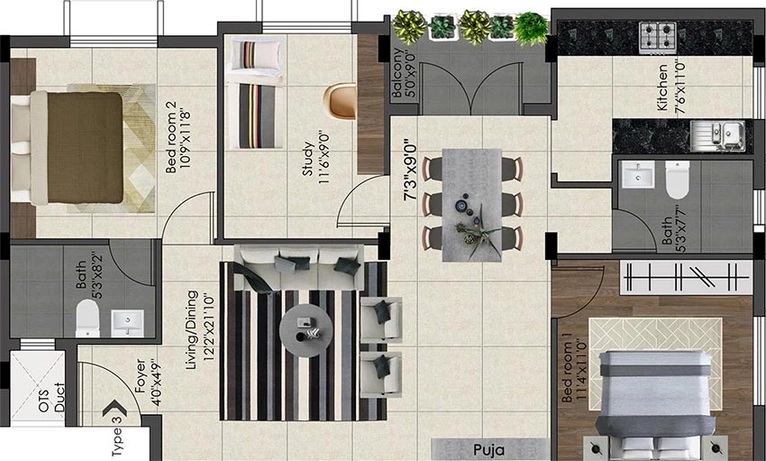 2.5 BHK Flat in Tranquil Sri Sankara in Vengaivasal, Chennai - Image 820438