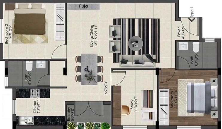 2.5 BHK Flat in Tranquil Sri Sankara in Vengaivasal, Chennai - Image 820441