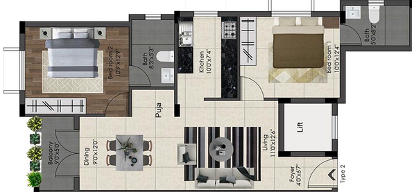 2 BHK Flat in Tranquil Sri Sankara in Vengaivasal, Chennai - Image 820437