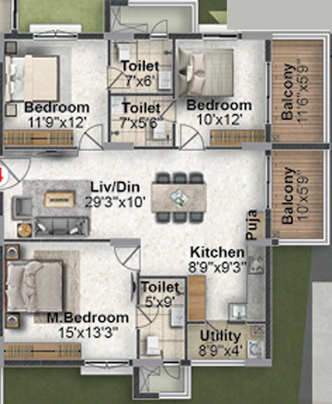 3 BHK Flat in Gamut Saraa City in Attapur, Hyderabad - Image 718344