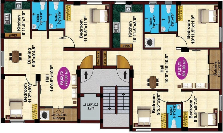Floor Plan of JKB Siddharth Enclave in Valasaravakkam, Chennai - Image 180884