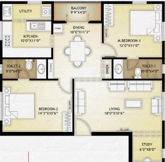 2 BHK Flat in Ramaniyam Adhri in Anna Nagar, Chennai - Image 819887