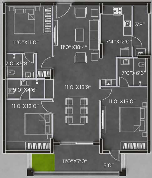3 BHK Flat in Bricks Cyber Woods in Osman Nagar, Hyderabad - Image 719980