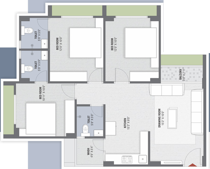 3 BHK Flat in Siddharth Heights 1 in Vavol, Gandhinagar - Image 719989