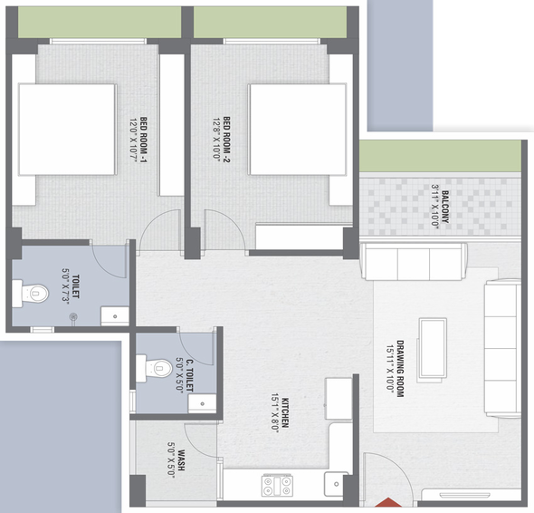 2 BHK Flat in Siddharth Heights 1 in Vavol, Gandhinagar - Image 719988