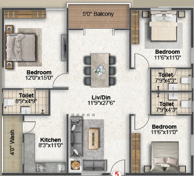 3 BHK Flat in Gamuts Gateway Bhaskara in Ameenpur, Hyderabad - Image 719821